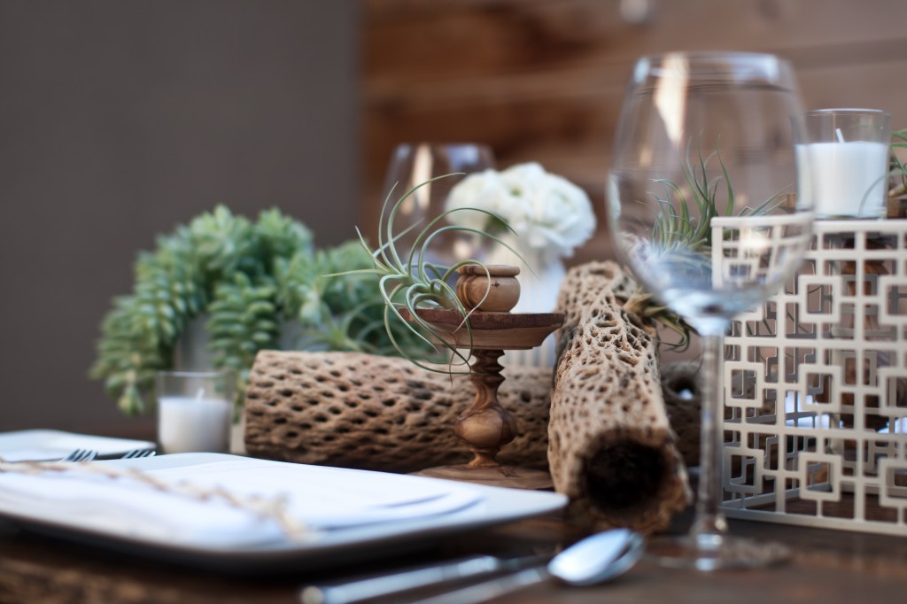 modern wedding reception with wooden elements