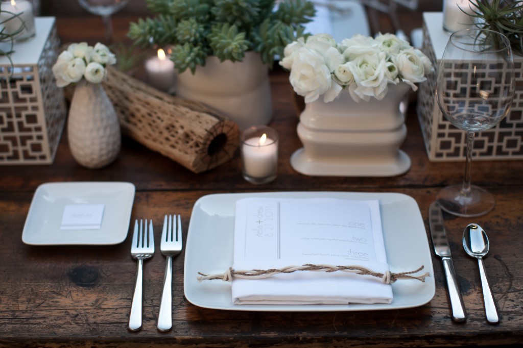 modern wedding reception with wooden elements